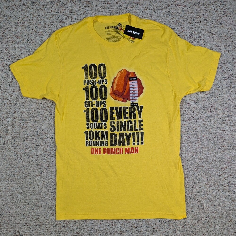 One Punch Man T-Shirt Anime Mens LARGE Yellow Workout Tee Hot Topic NWT